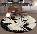 Round Cowhide Faux Leather Area Rug 3×3 ft – Black & White Modern Chevron by SNALFEHOME