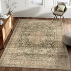 4x6 Washable Vintage Area Rug Green Brown Entryway Office Carpet Non-Slip Soft - Image 3