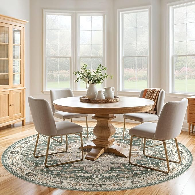 Round Rug Living Room Rugs: 6x6 Washable Boho Neutral Large Circle Soft Indoor - Image 6
