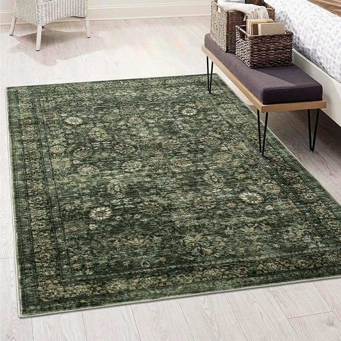 Morebes Washable Green 5x7 Area Rugs, Vintage Soft Bedroom Rug Non Slip by Morebes