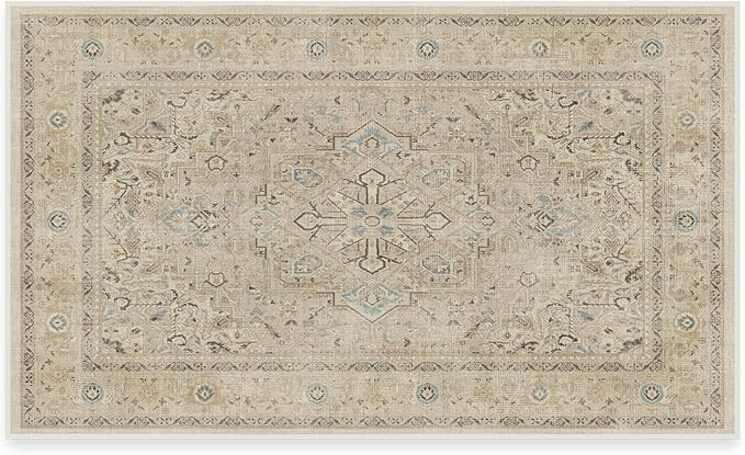 RUGGABLE Washable Vintage Area Rug – Kamran Ivory Opal 3x5, Stain-Resistant by RUGGABLE