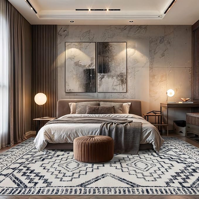 Rugshop Cream and Black Southwestern Tribal Area Rug – Boho Geometric Diamond - Image 8