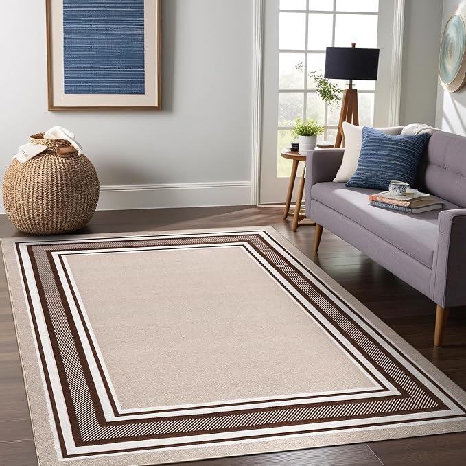 Beverly Rug Non Slip Area Rugs 3x5 Modern Bordered Non Skid Rubber Backing Soft - Image 3