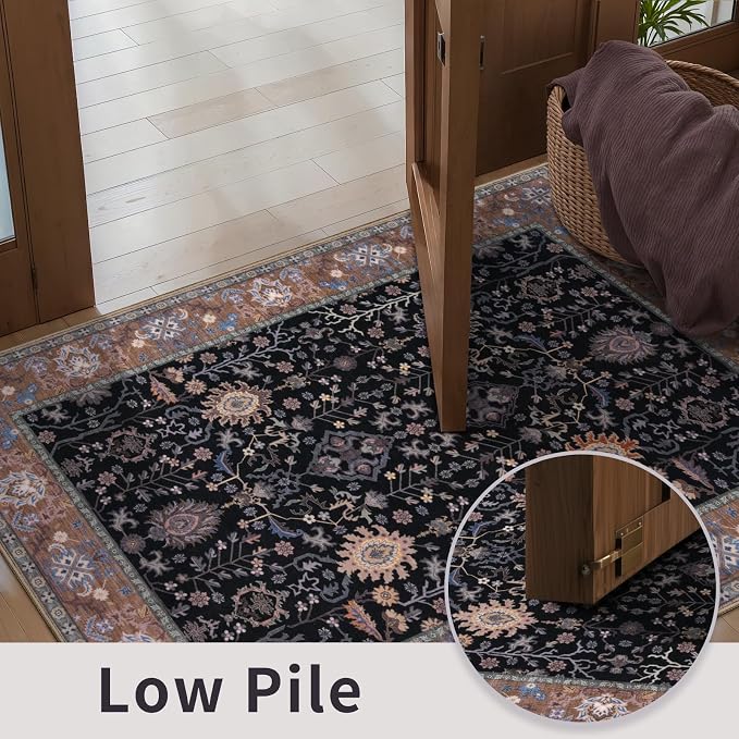 Ciicool Black Area Rugs Washable Non Slip Runner Rug, 2x6ft Hallway Rug Vintage - Image 6