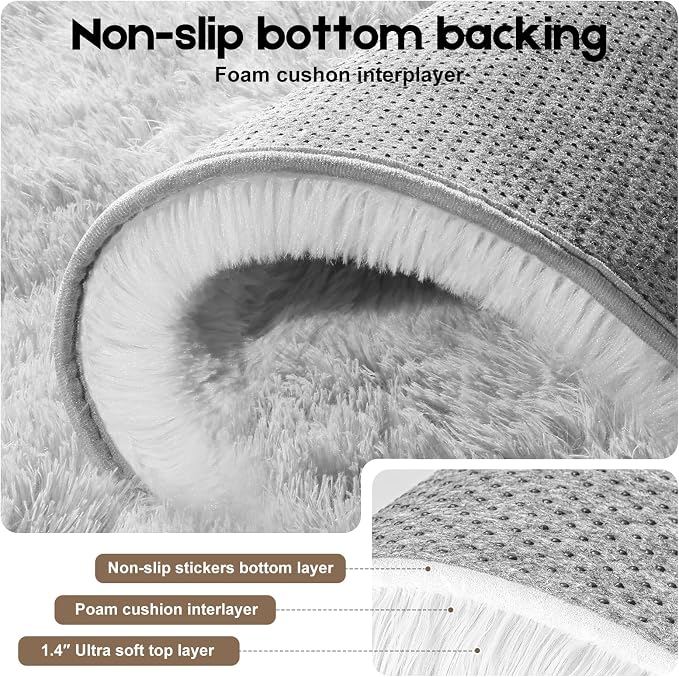 2x3 Tie-Dyed Grey Rugs for Bedroom Living Room, Fluffy Small Area Rug Soft Shag - Image 4