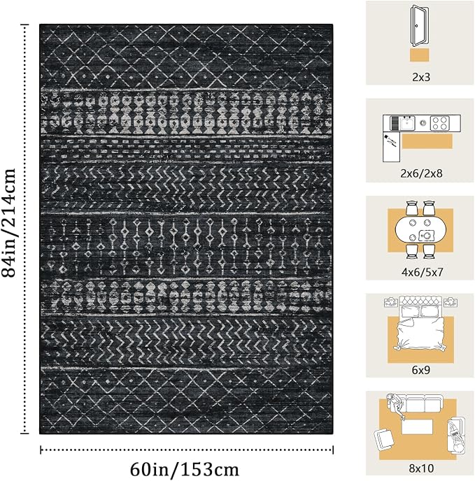 5x7 Machine Washable Area Rug for Living Room, Kids and Pets Friendly for - Image 2