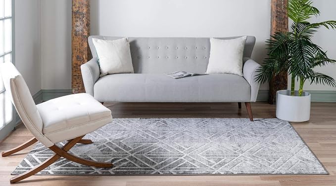 Rugs.com Lattice Trellis Collection Rug – 7' x 10' Gray Low-Pile Rug Perfect - Image 5