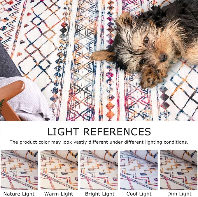 KUTA 5x7 Living Room Rug, Moroccan Large Multi-Color Area Rugs Washable Boho - Image 4
