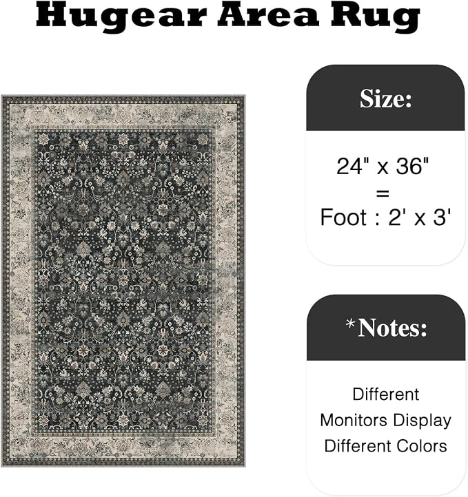 HUGEAR 2x3 Entryway Rug Machine Washable Area Rug Black Beige Small Rugs Door - Image 2