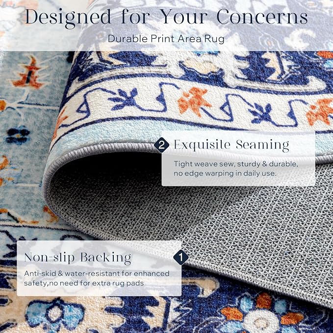Phantoscope Washable Area Rug 5'x7' Non-Slip, Vintage Boho Rugs - Image 4