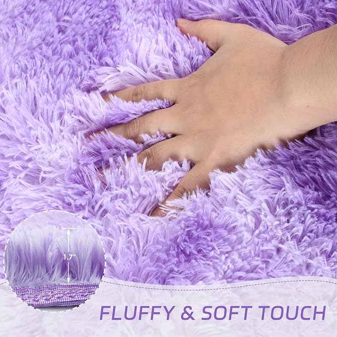 duduta Purple Plush Rugs for Bedroom 3x5 ft, Tie Dye Fluffy Shag Rug for Dorm - Image 4