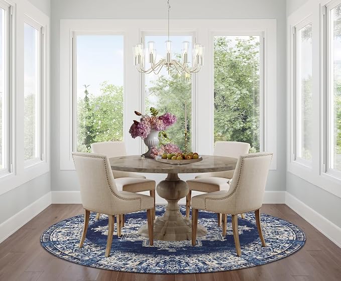 vivorug Round Rug 5ft Vintage Round Area Rug Non-Slip Indoor Carpet - Image 3