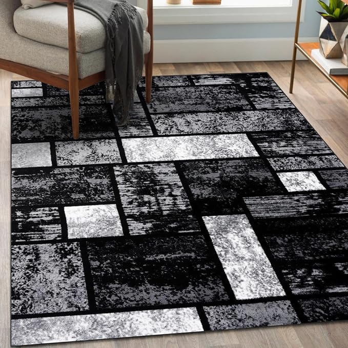 LUXE WEAVERS Modern Geometric Squares 10007 Gray 5x7 Area Rug by LuxeWeavers