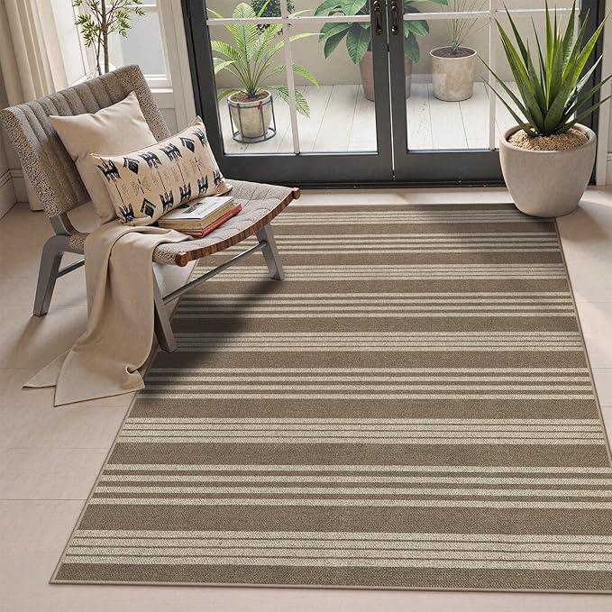 Lahome Striped Easy Jute Porch Rug, 3x5 Washable Rugs by Lahome