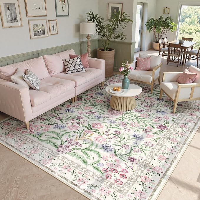 Wonnitar Purple Floral 8x10 Area Rugs, Washable Rug - Image 2