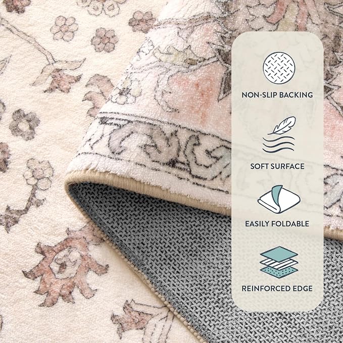 Lahome Boho Bedroom Rugs 8x10 Non Slip, Washable Pink Rugs - Image 5