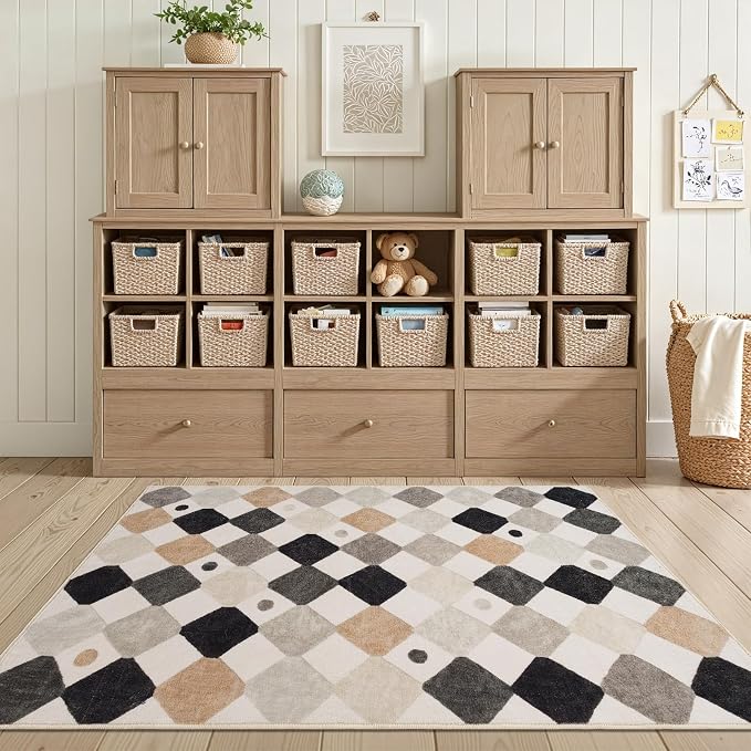 jinchan Macy Area Rug 3x5 Kids Washable Indoor Non-Slip Black and White Modern by JINCHAN