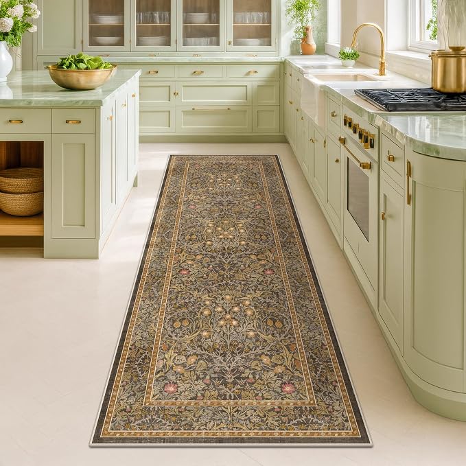 Non Slip 2x7 Gold Brown Kitchen Runner by HazoHaus