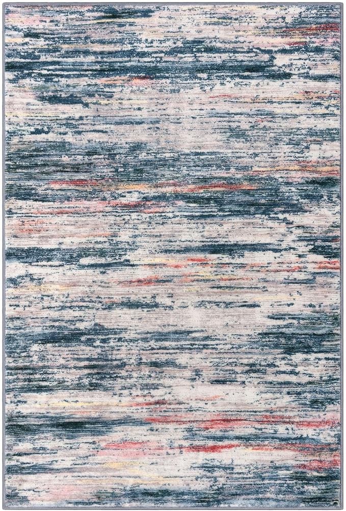 2x3 Modern Abstract Rug for Entryway, Teal Blue Peach Gray Multi Super Soft - Image 8