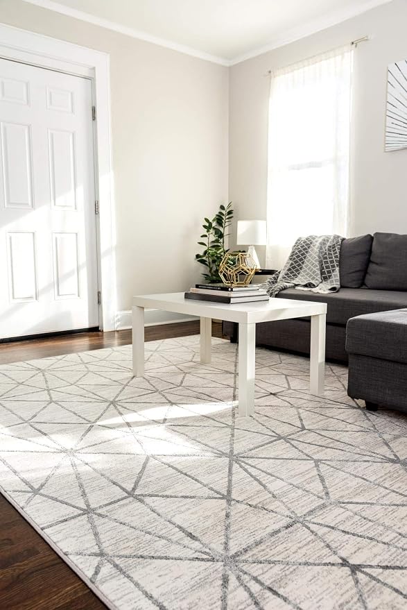Rugs.com Lattice Trellis Collection Rug – 6' x 9' White Low-Pile Rug Perfect - Image 2