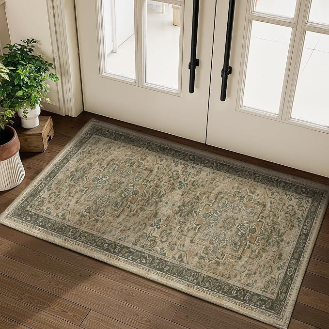 2x4 Entryway Small Rug, Retro Distressed Medallion Door Mat Indoor Entrance by Jainmy