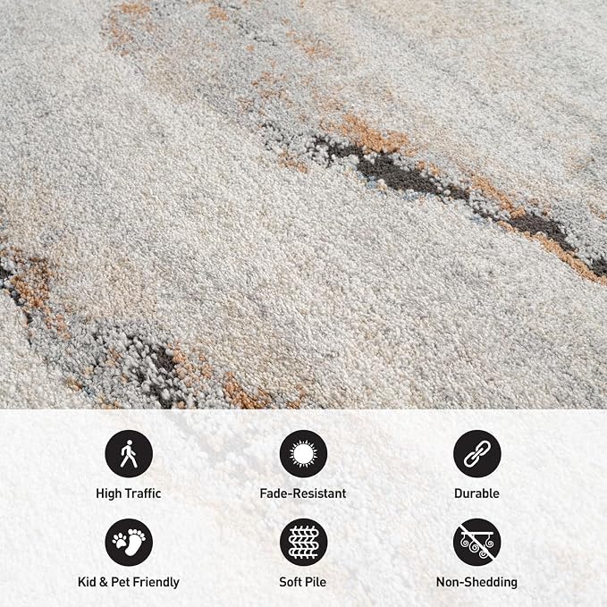 Rugshop Contemporary Gray Striated Area Rug Durable, Kid & Pet Friendly 5' x 7' - Image 4