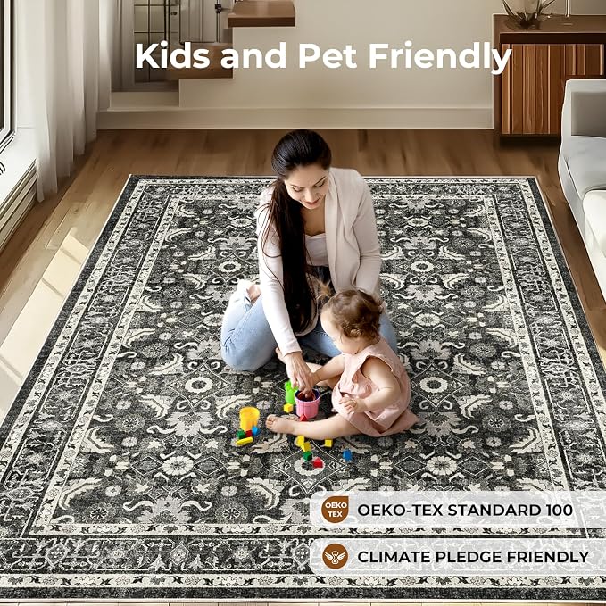 WITSHOCK Living Room Area Rugs 8x10: Soft Non-Slip Backing Washable Rugs - Image 2