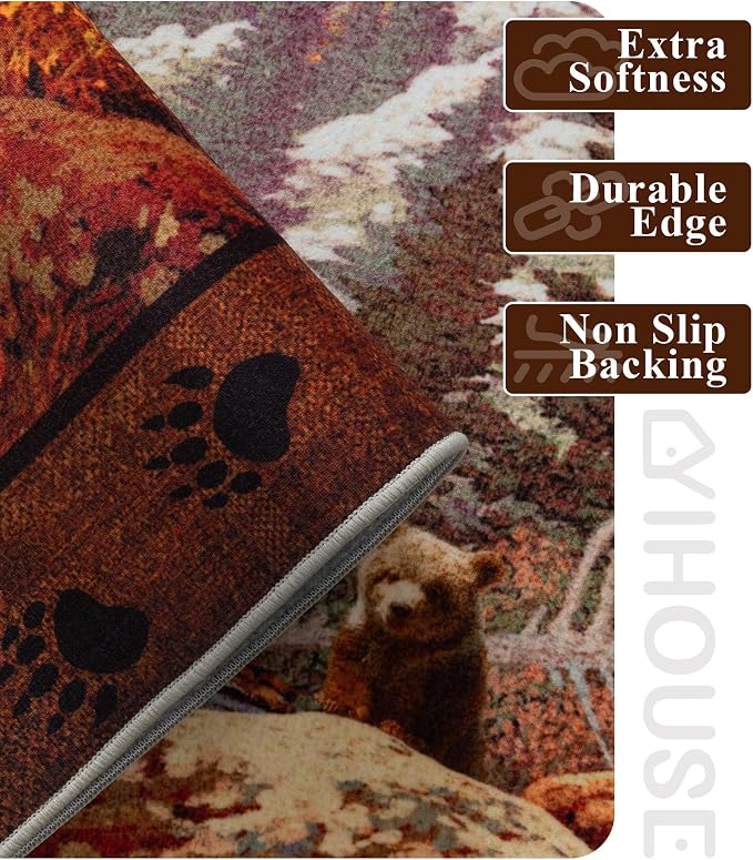 YIHOUSE Rustic Cabin Area Rug for Bedroom 8x10, Machine Washable Woodland Bear - Image 5