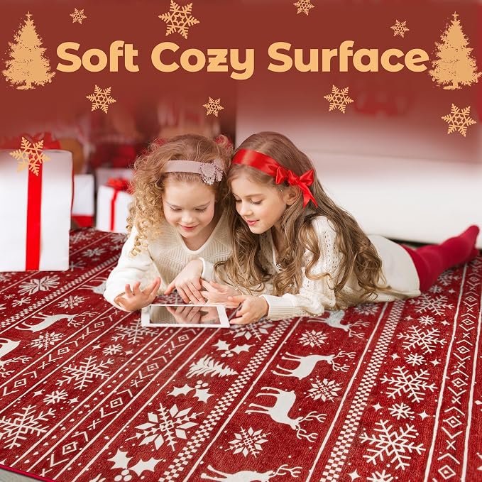 Christmas Runner Rug 2x6 Washable Rugs, Boho Christmas Tree Snowflake Rug - Image 5