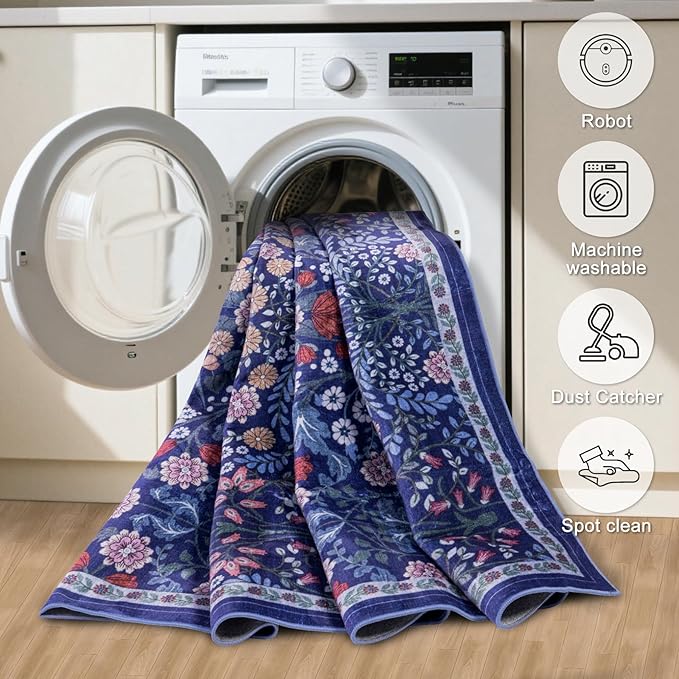 10x12 Area Rugs for Living Room: Floral Washable Rug Vintage Large Soft Boho - Image 5