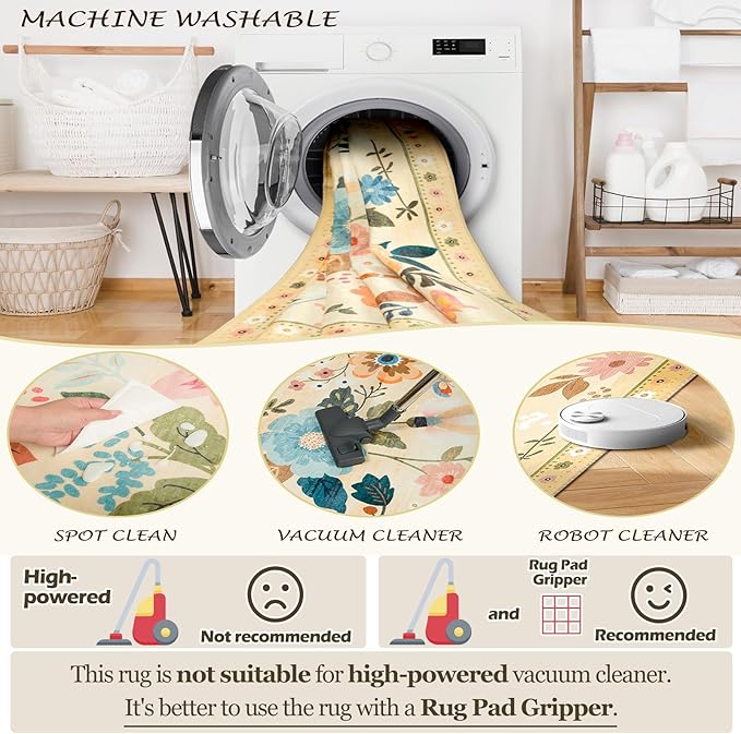 Floral 2x6 Area Rug Machine Washable Soft Print Boho Carpet Non Slip Doormat - Image 6
