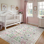 Wonnitar Boho Floral Area Rug 6x9, Washable Purple Rugs - Image 2