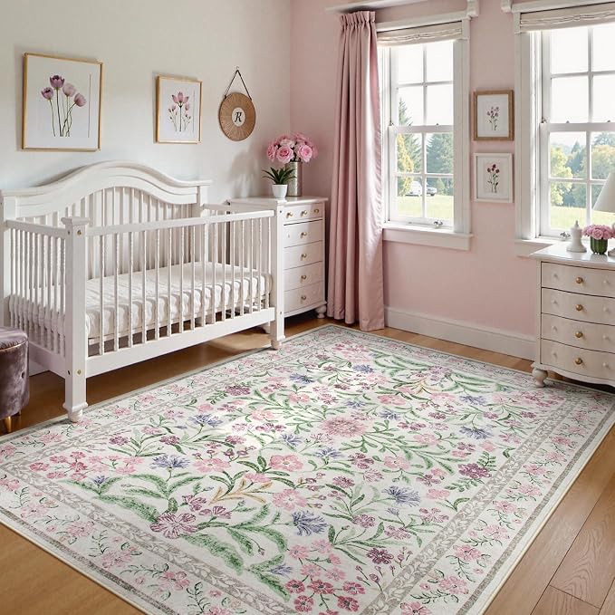 Wonnitar Boho Floral Area Rug 6x9, Washable Purple Rugs - Image 2