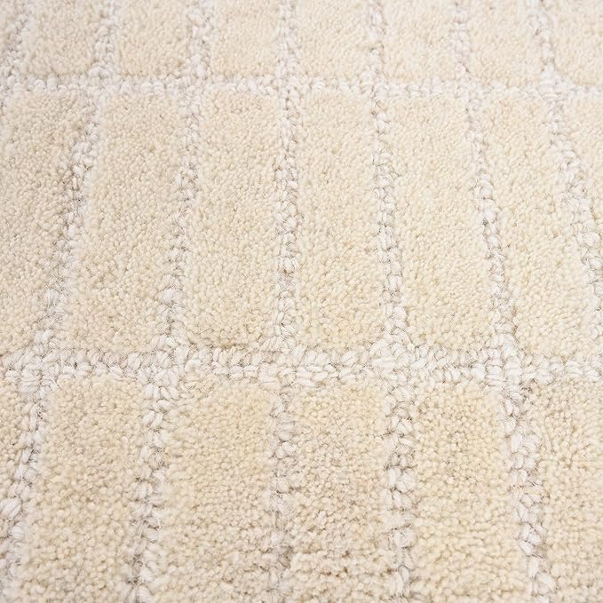 Hand-Tufted 100% Wool Area Rug – Unique Modern Geometric Grid Pattern, Soft - Image 7
