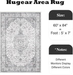 HUGEAR Area Rug 5x7 Vintage Grey Machine Washable Living Room Rugs Thin Neutral - Image 2