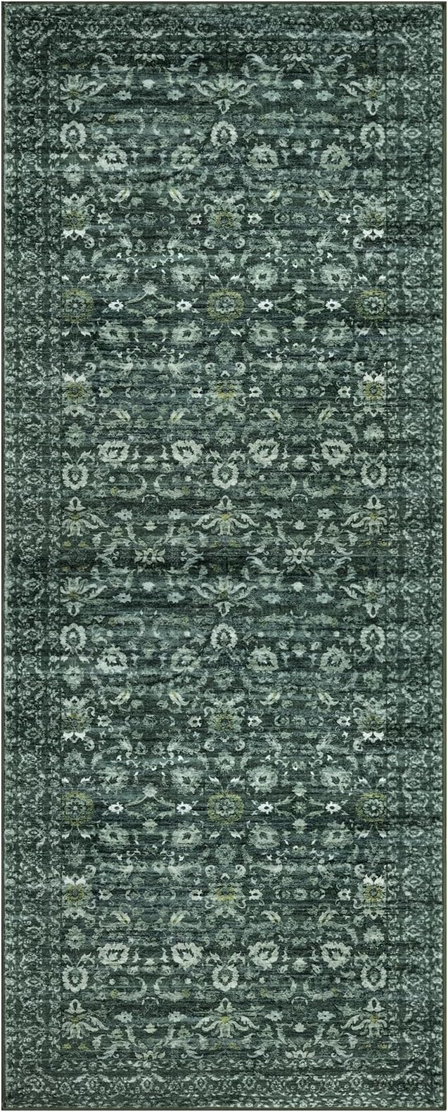 Vintage Floral 2x5 Runner, Dark Green Washable Hallway Runner, Non-Slip Kitchen - Image 9