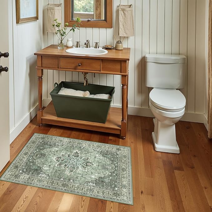 Area Rugs 2'x3' Washable Non-Slip, Floral Vintage Distress Print Pattern - Image 3