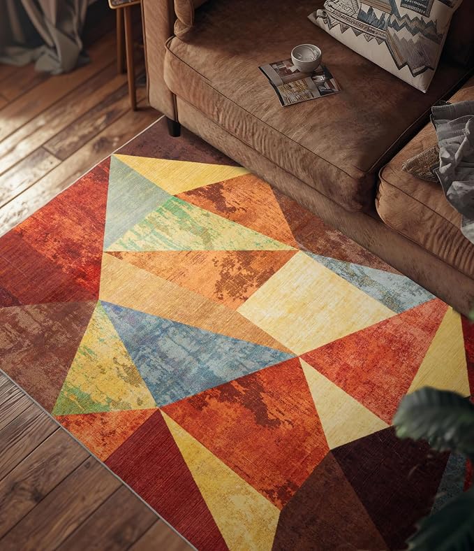 YIHOUSE Brown Rustic Area Rugs 3x5, Geometric Burnt Orange Area Rug Non Slip by YIHOUSE