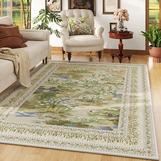 Rugcomf Area Rugs 8x10 Clearance Impressionist-Style Vintage Washable Area Rug by Rugcomf