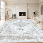 Area Rug 9x12 Living Room Rug, Machine Washable Vintage Distressed Medallion by XLUEZ