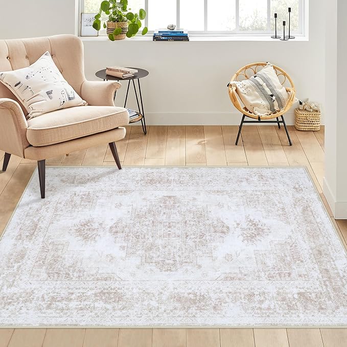 Bedroom Rug 3x5 Vintage Rugs, Machine Washable Small Area Rug Retro Medallion - Image 2