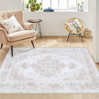 Bedroom Rug 3x5 Vintage Rugs, Machine Washable Small Area Rug Retro Medallion - Image 2