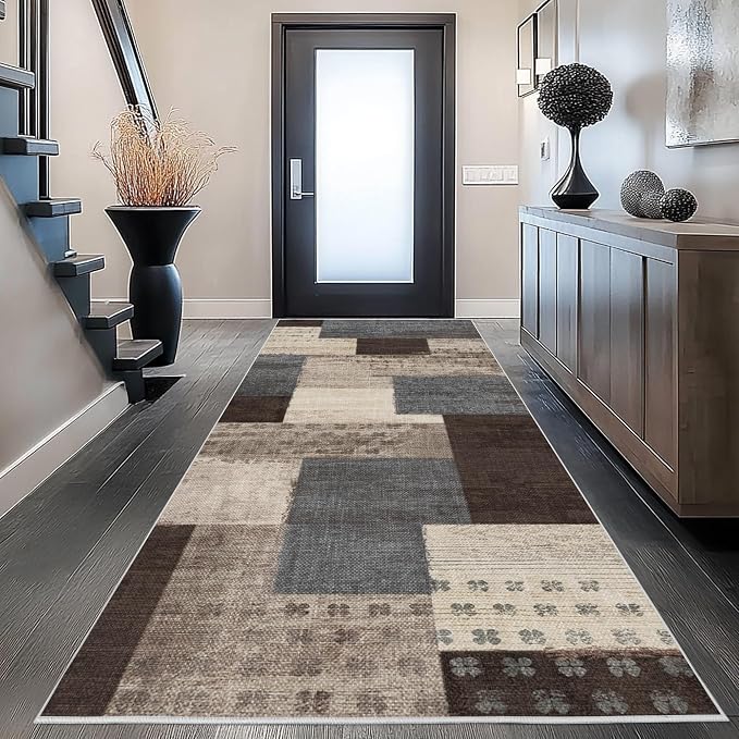 Modern Geometric Patchwork Indoor Runner Rug - Image 2