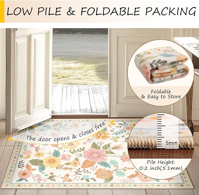Floral 8x10 Area Rug Machine Washable Soft Print Boho Carpet Non Slip Doormat - Image 5