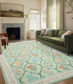 YIHOUSE Green Floral Print Rugs, Moroccan Trellis 9x12 Washable Large Rug by YIHOUSE