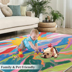 Boho Sun Area Rugs 5x8ft, Watercolor Mountain Living Room Carpet, Abstraction - Image 4