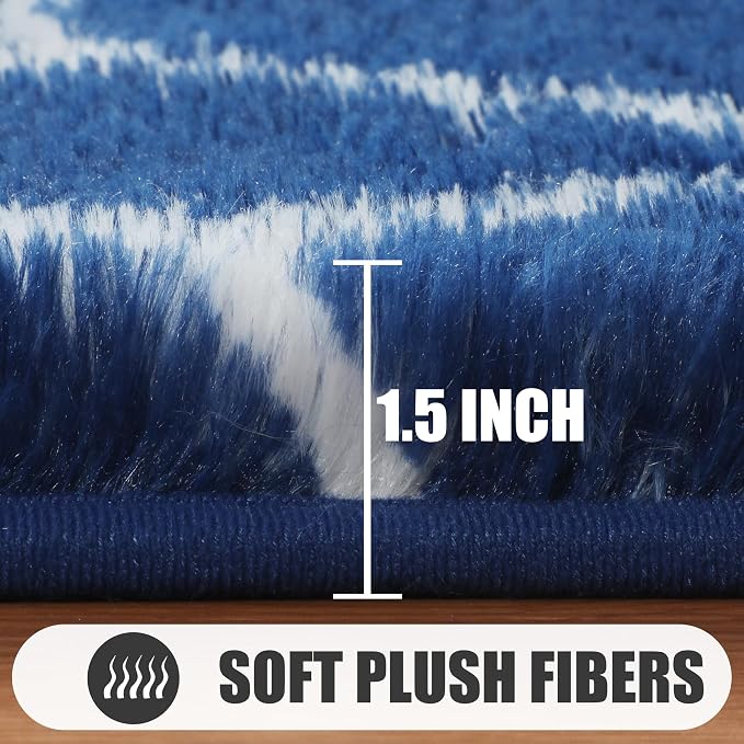 ONASAR Large 8x10 Area Rugs for Living Room, Fluffy Geometric Navy and White - Image 2