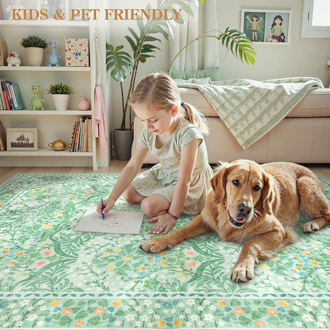 Lahome Floral Entryway Rug, 2x3 Kitchen Rugs Non Slip Washable Boho Green Forest - Image 5