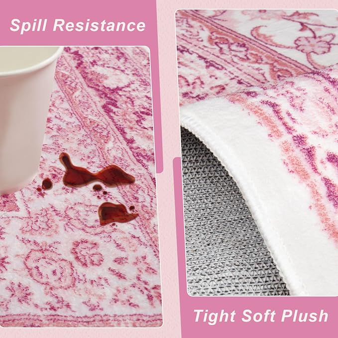 Bright Pink Area Rug for Girls Bedroom, 3x5 Soft Washable Rugs - Image 5