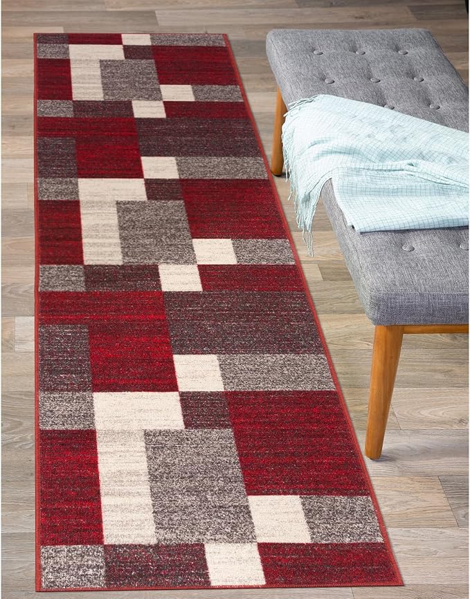 Rugshop Red Modern Geometric Boxes Non-Slip Area Rug Non-Shedding - Image 10